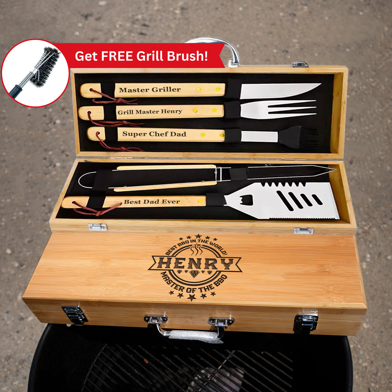 Premium Custom BBQ Grill Tool Set - Personalized 5-Piece Gift for BBQ Masters