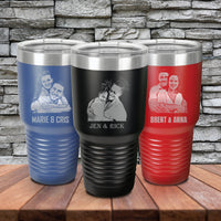 Thumbnail for Couple Gift Tumblers Personalized Couple Portrait Skinny Tumbler Gift for Her Custom Photo Leatherette Tumbler Anniversary Gift for Him