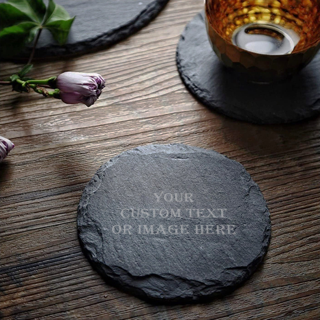 Custom Round Slate Coaster, Groomsmen Gift Drink Coaster, Best Man Gift Personalized Name, Text, Image Round Slate Coaster, Stone Coaster