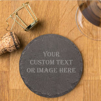 Thumbnail for Custom Round Slate Coaster, Groomsmen Gift Drink Coaster, Best Man Gift Personalized Name, Text, Image Round Slate Coaster, Stone Coaster