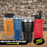 Thumbnail for Gift for Dad, Custom Dad EST Kids Name and Birthday Coffee Tumblers, Personalized Dad Travel Mug Gift for Father, Laser Engraved Dad Tumbler