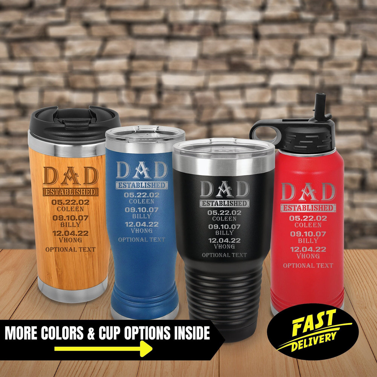 Dad Coffee Travel Mug, Father's Day DAD EST Custom Names and Dates for Children, Appreciation Gift for Grandpa, Grand dad Engraved Tumblers
