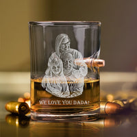 Thumbnail for Personalized Photo Bullet Glass Picture on Whiskey Glass 10oz Dad Portrait Etched Glasses Custom Whiskey Glass Portrait Glass