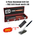 Custom BBQ Grill Gift Set: Rosewood Box with 3-Piece Grill Accessories