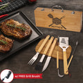 Grill Dad Gift - Grillmaster 5-Piece Bamboo BBQ Tool Set with Free Grill Brush