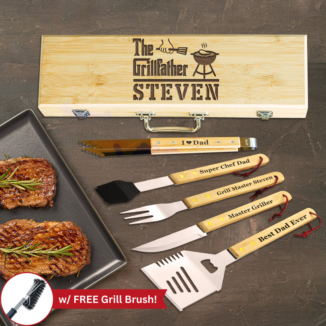 The Grillfather BBQ Set - Personalized 5-Piece Grill Dad Gift