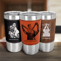 Thumbnail for Couple Gift Tumblers Personalized Couple Portrait Skinny Tumbler Gift for Her Custom Photo Leatherette Tumbler Anniversary Gift for Him