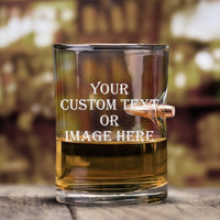 Thumbnail for Custom Design 10 oz Bullet Whiskey Glass Groomsmen Rocks Glass Gift for Best Man, Groom, Personalized Image/Text Bullet Whiskey Glass