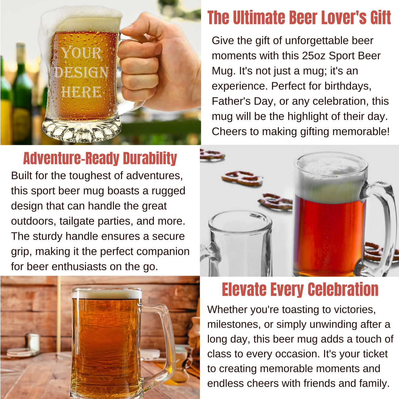 Custom Design Beer Mug Glasses, Design Your Own 25oz Laser Engraved Beer Mugs, Personalized Wedding Beer Mug, Christmas Gift Glass Beer Mug