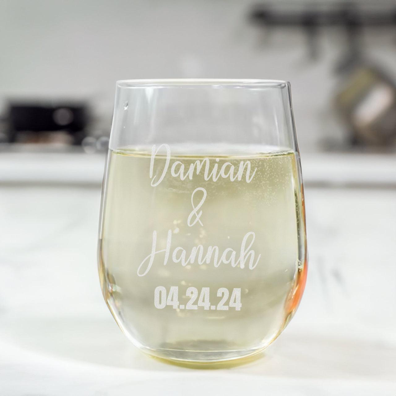Personalized Stemless Glasses, Custom Text 15oz Stemless Wine Glass, Laser Etched Monogrammed Wine Lover Gift, Customized Wine Glass Gifts