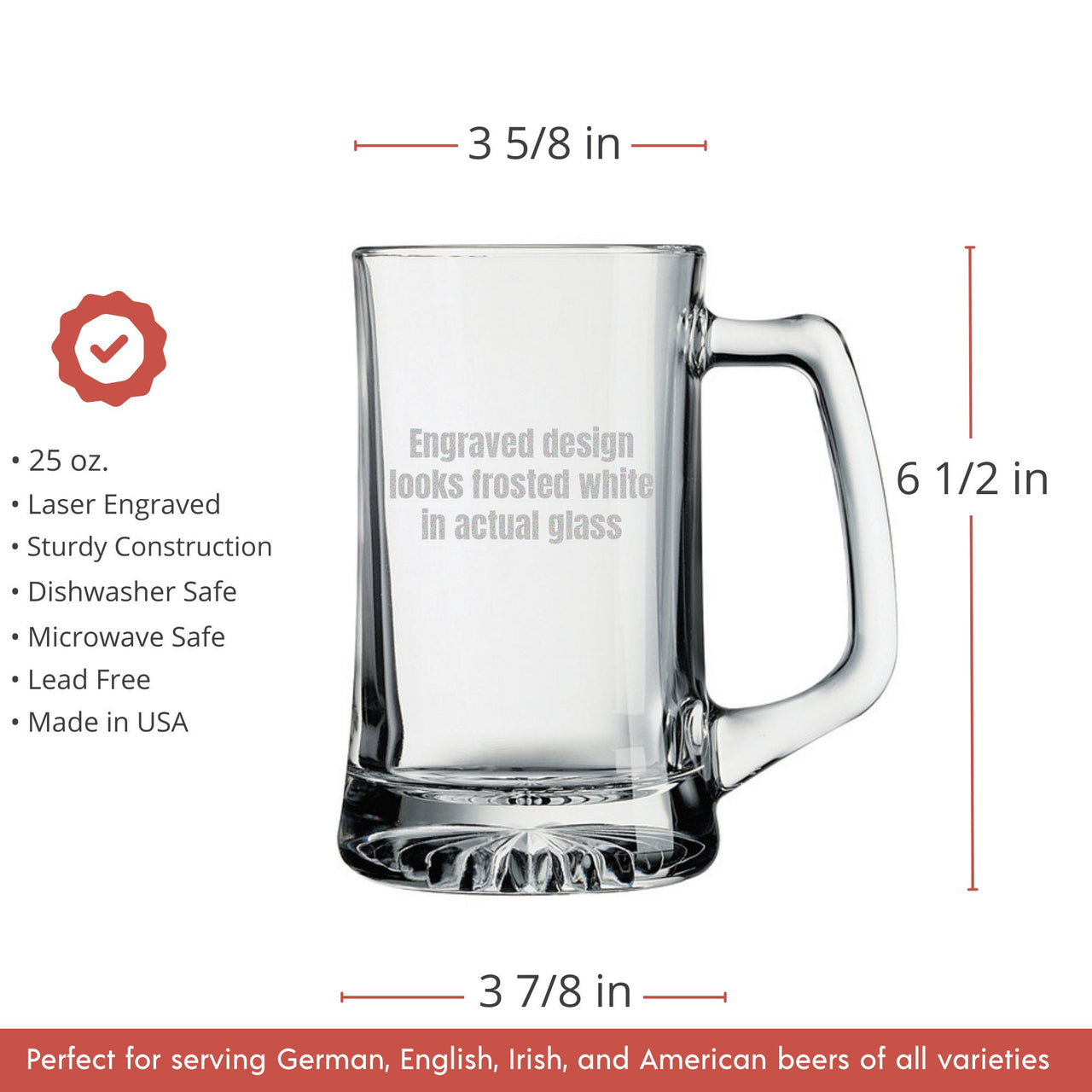 Personalized Beer Mug, Custom TEXT 25oz Beer Mug Glass, Customized Engraved Beer Mug for Bar, Home Barware Glass Mug, Custom Beer Stein Dad