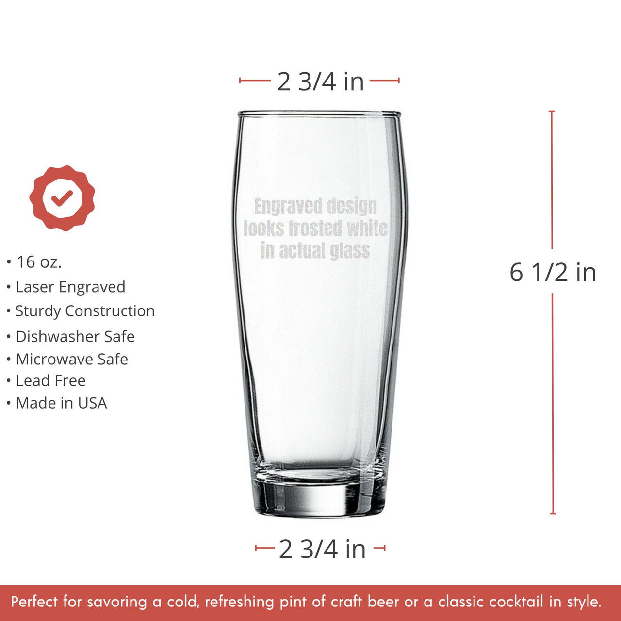 Personalized 16 oz Willi Becher Beer Glass Your Design, Custom Engraved Glass, Custome Design Perfect for Wedding Favor, Bar ware, Home Bar